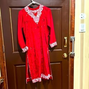 Indian red suit with dupatta with white and red sequin embroidery